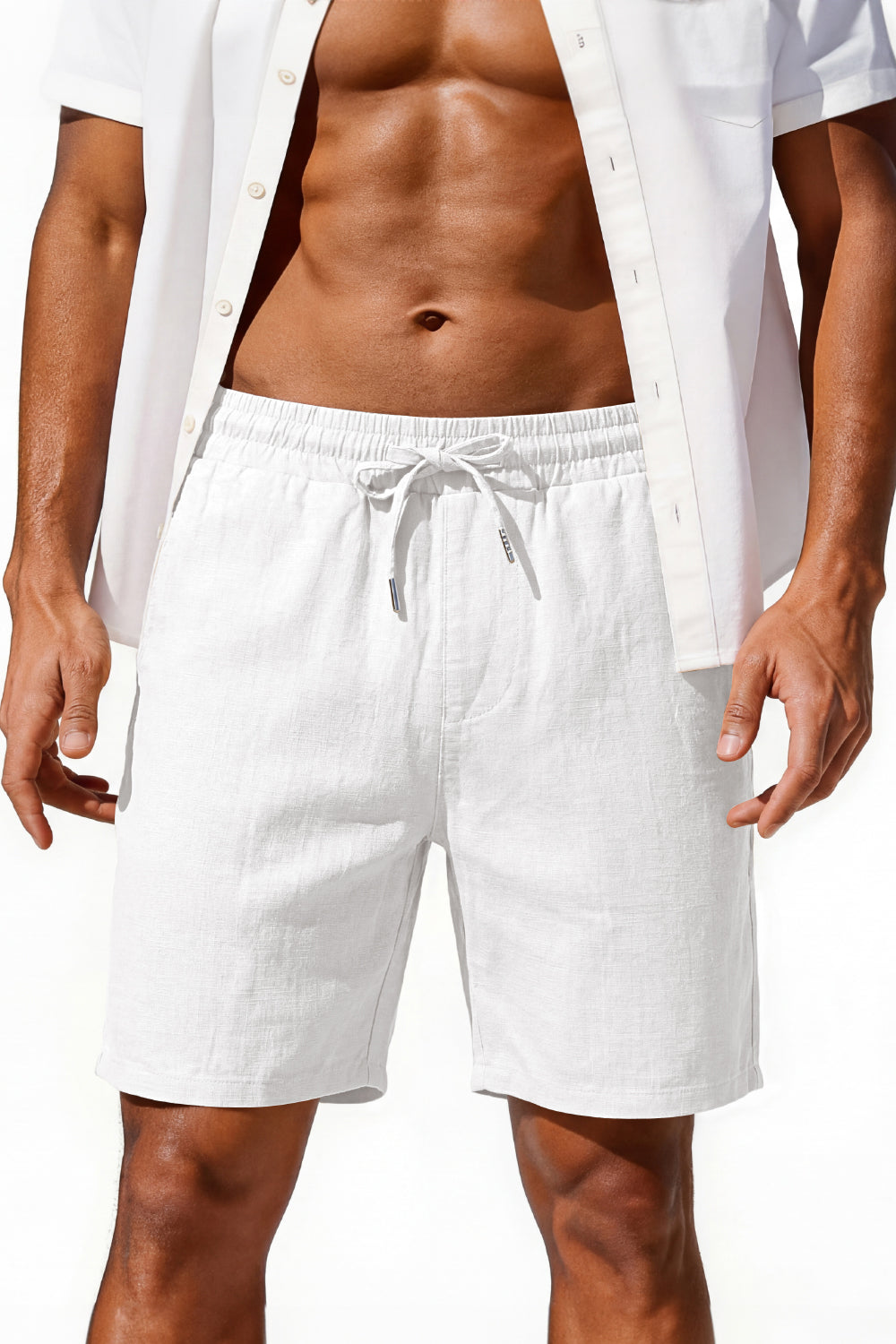 Men's Drawstring Casual Linen Shorts - White