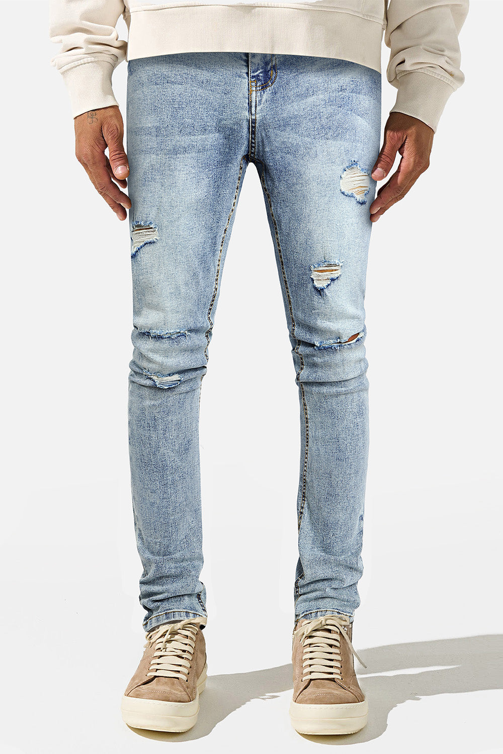 Mens Skinny Denim Blue Jeans - Ripped