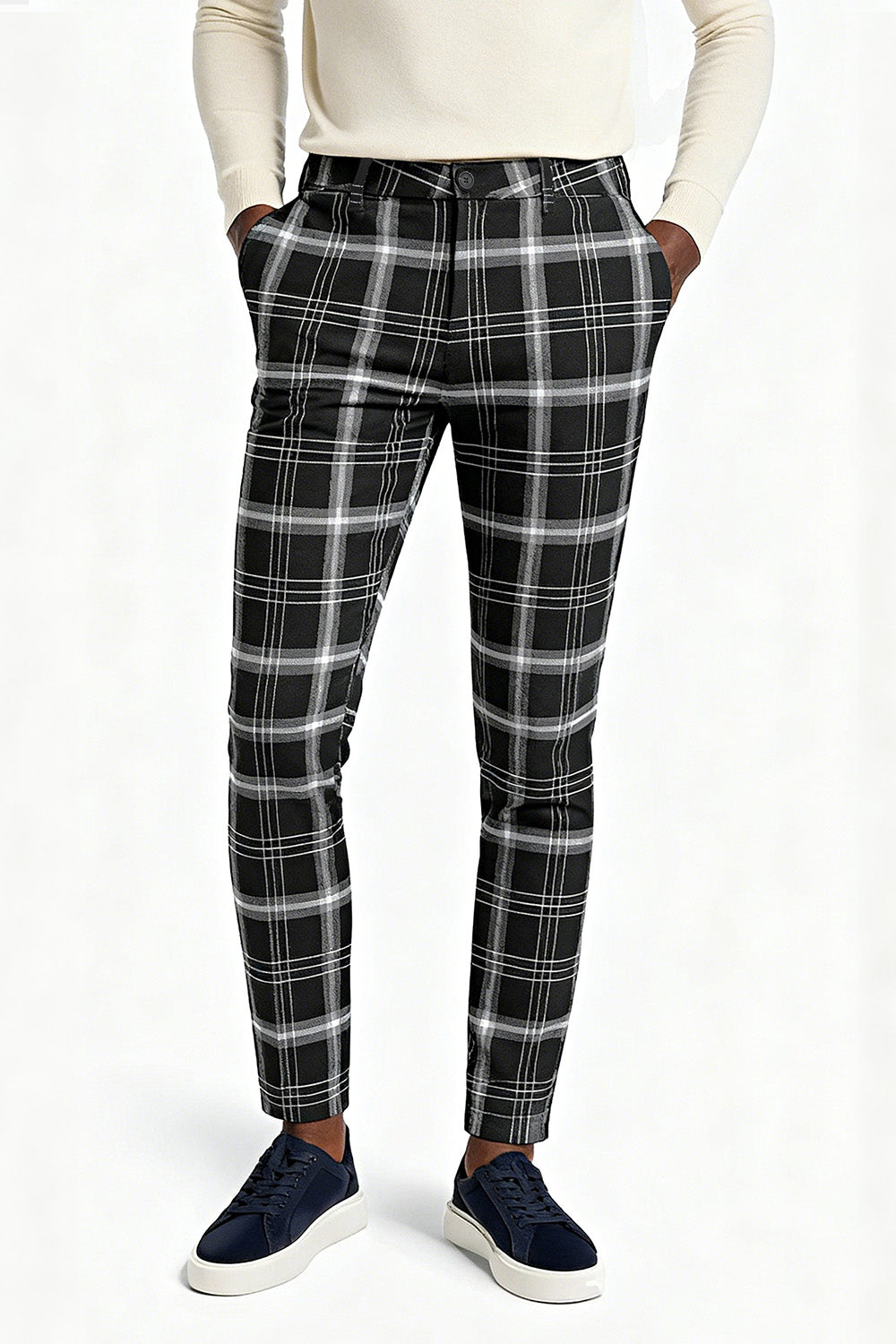 Mens Stretch Skinny Grid Pant - Black