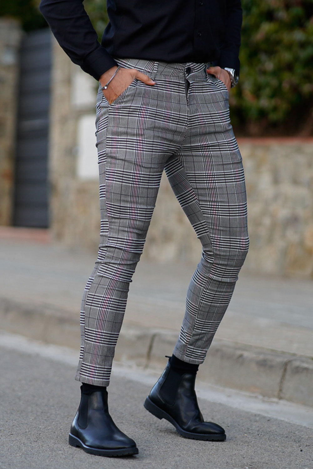 Men's Elastic Skinny Pant - Grey Lattice
