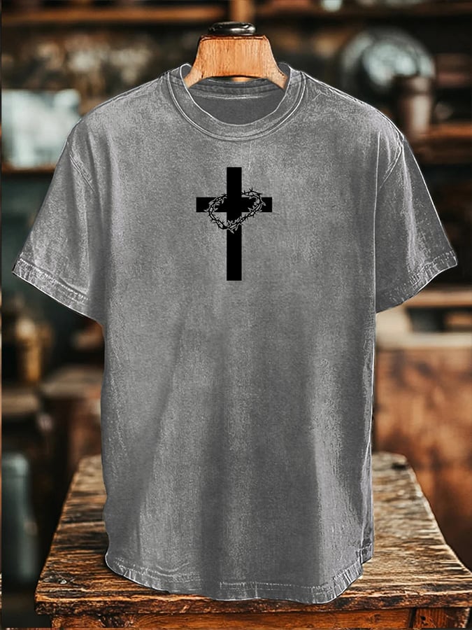 Men's Faith Cross Print Crew Neck T-shirt
