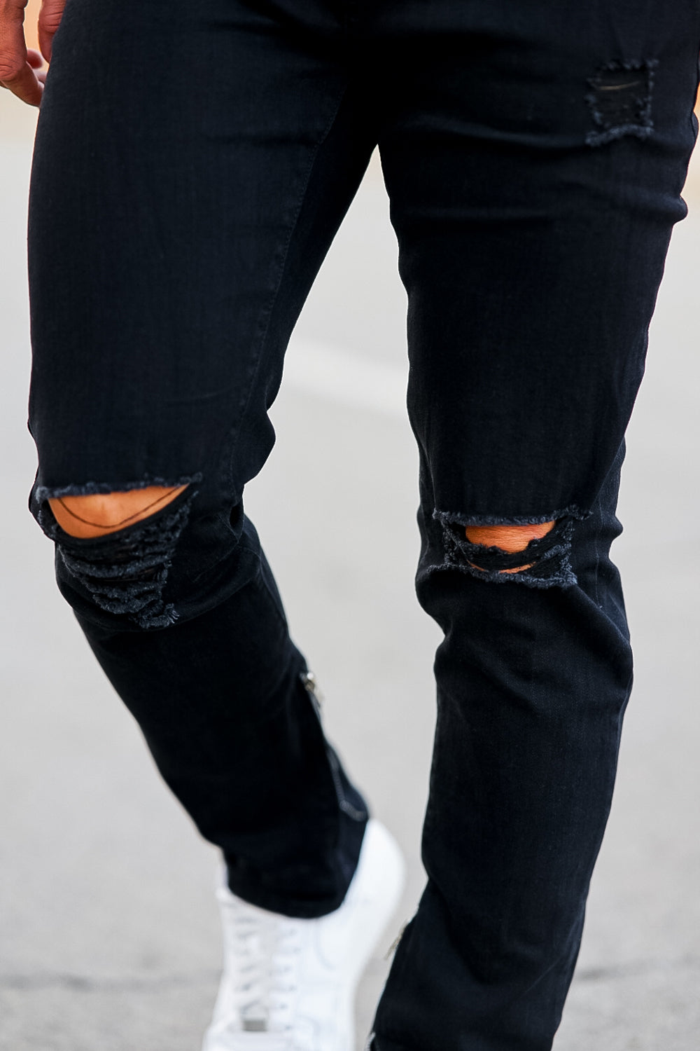 Men‘s Vintage Ripped Zip stacked jeans Stretch Jeans