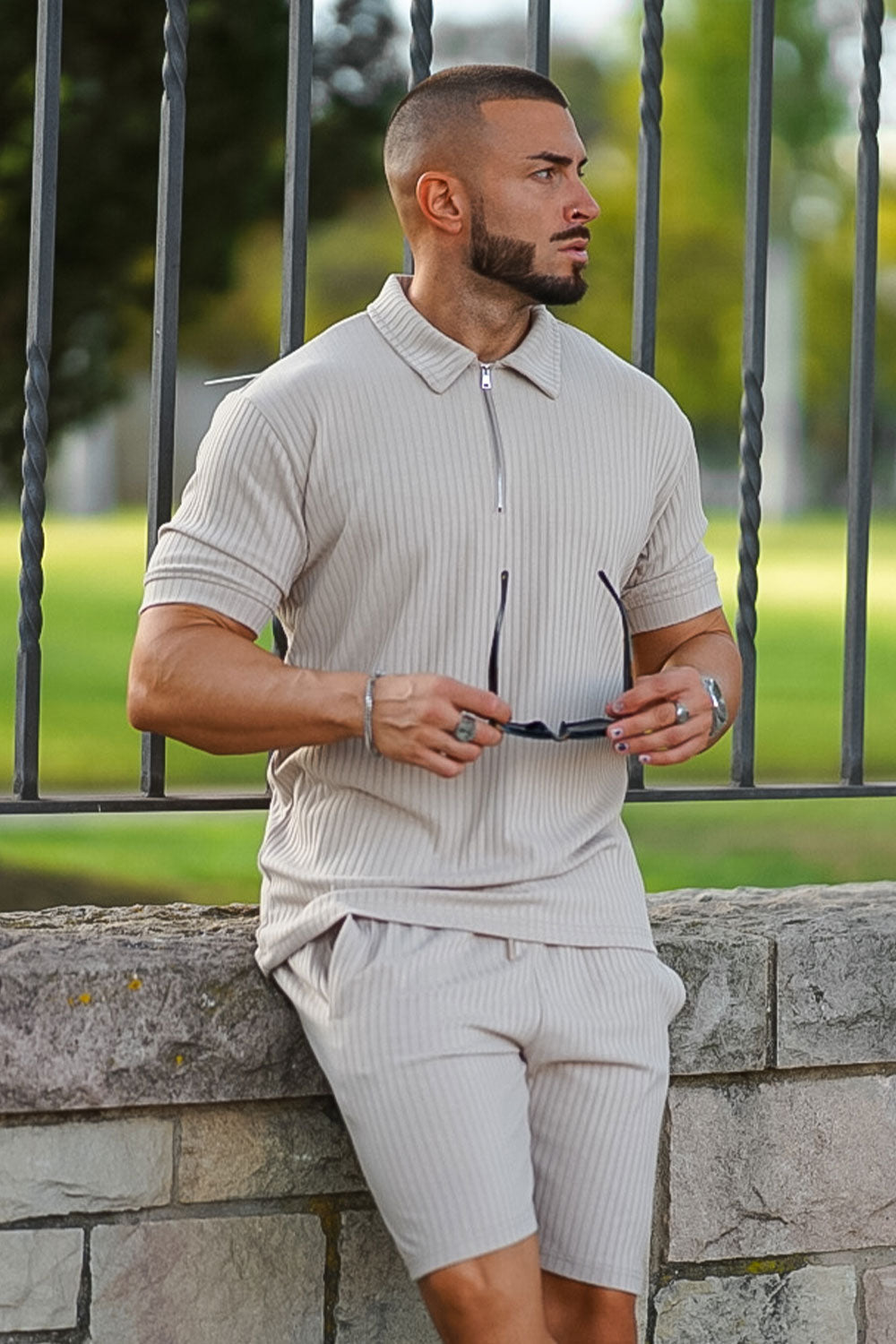 Gingtto Men's Light Brown Tracksuit With Stripe