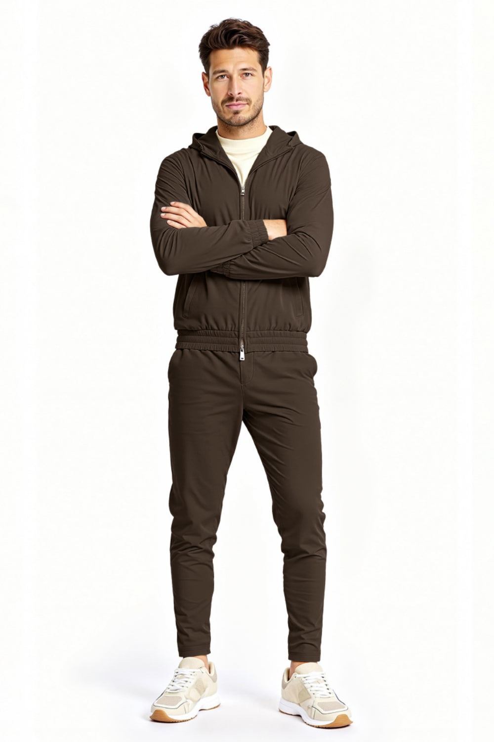 Men's Casual Hoodie Set - Brown
