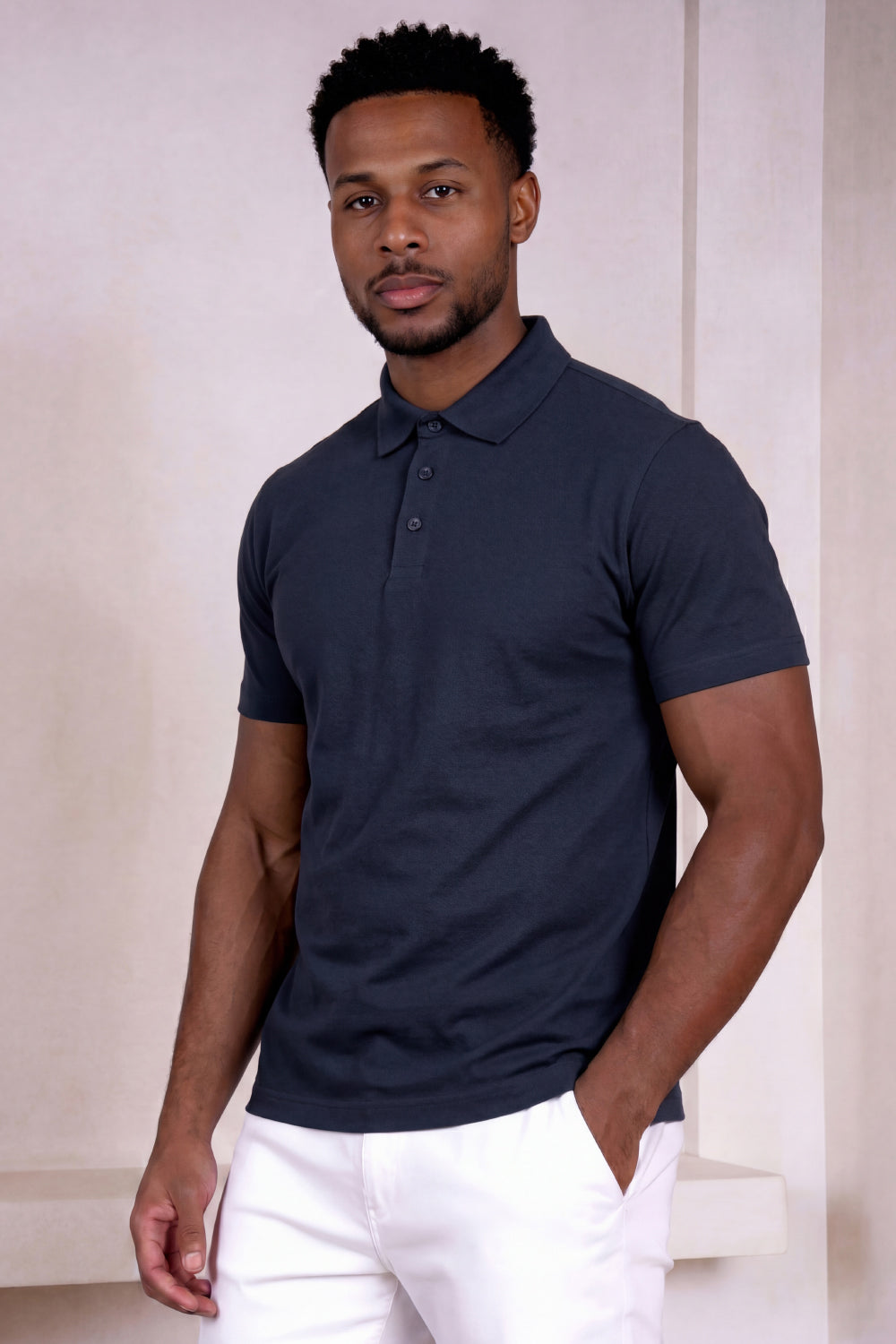 Men's Mercerized Cotton Short-Sleeved Polo Shirt - Navy Blue