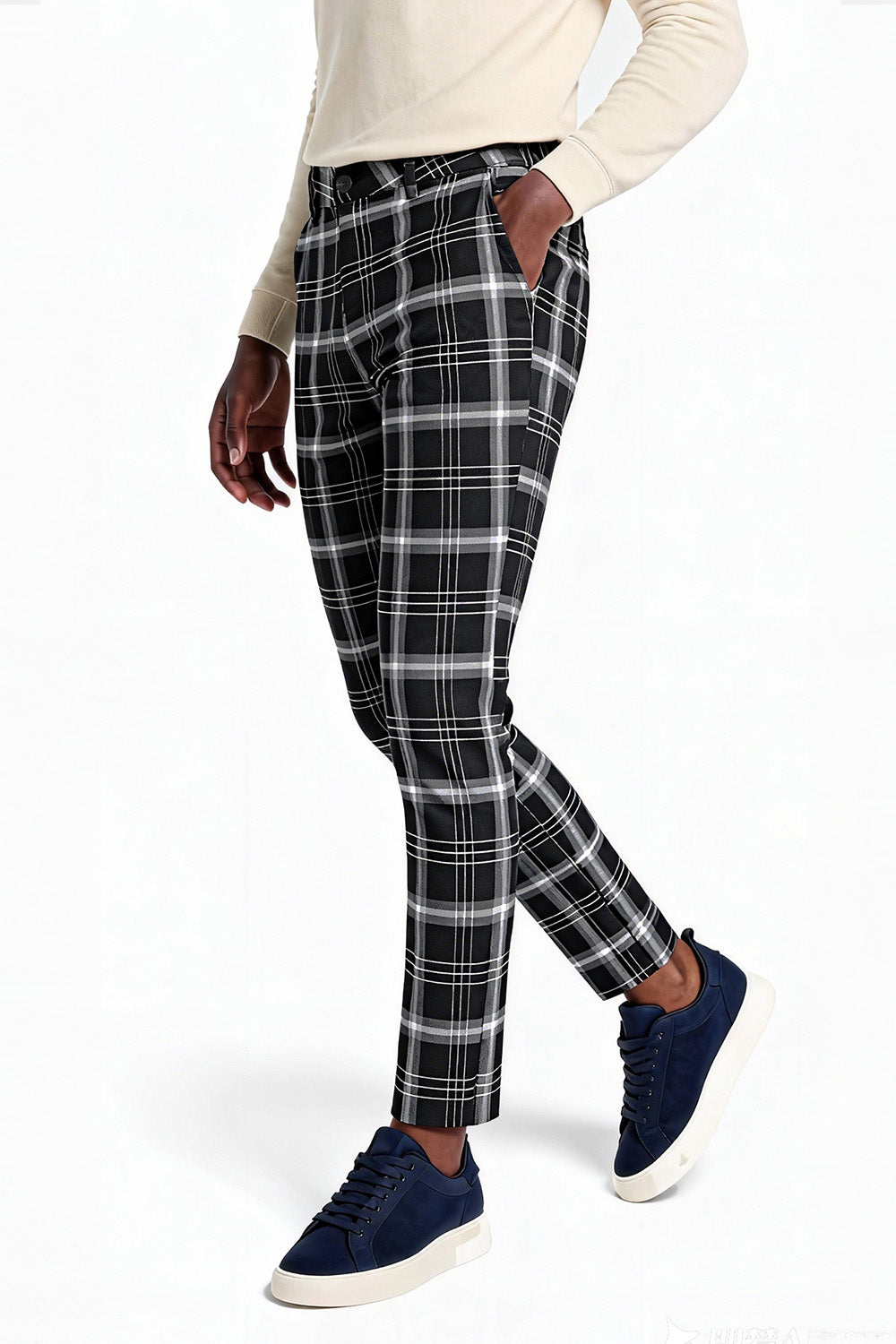 Mens Stretch Skinny Grid Pant - Black