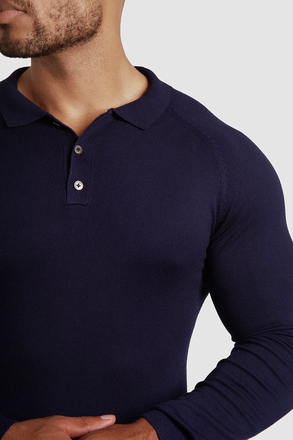 Men's Slim Fit Long Sleeve Polo Shirt - Navy Blue