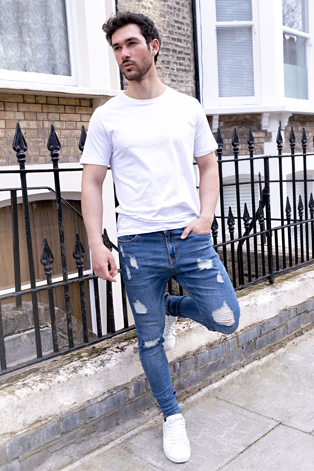 Men's Ripped Blue Skinny Jean