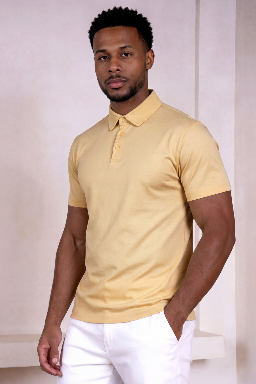 Men's Mercerized Cotton Short-Sleeved Polo Shirt - Light Khaki