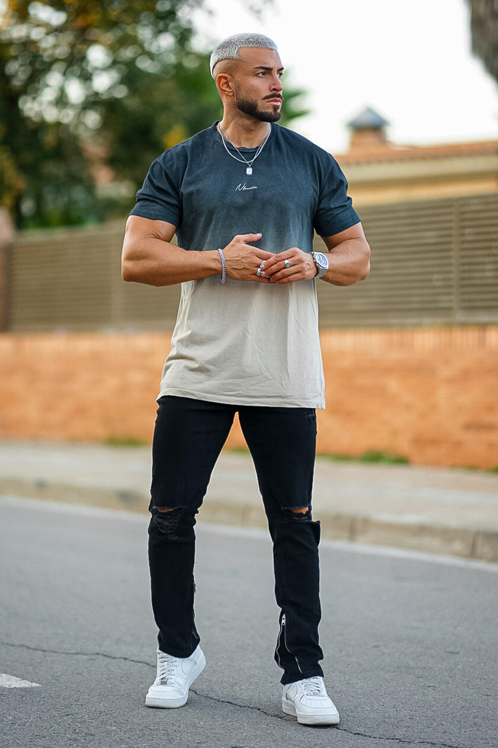 Men‘s Vintage Ripped Zip stacked jeans Stretch Jeans