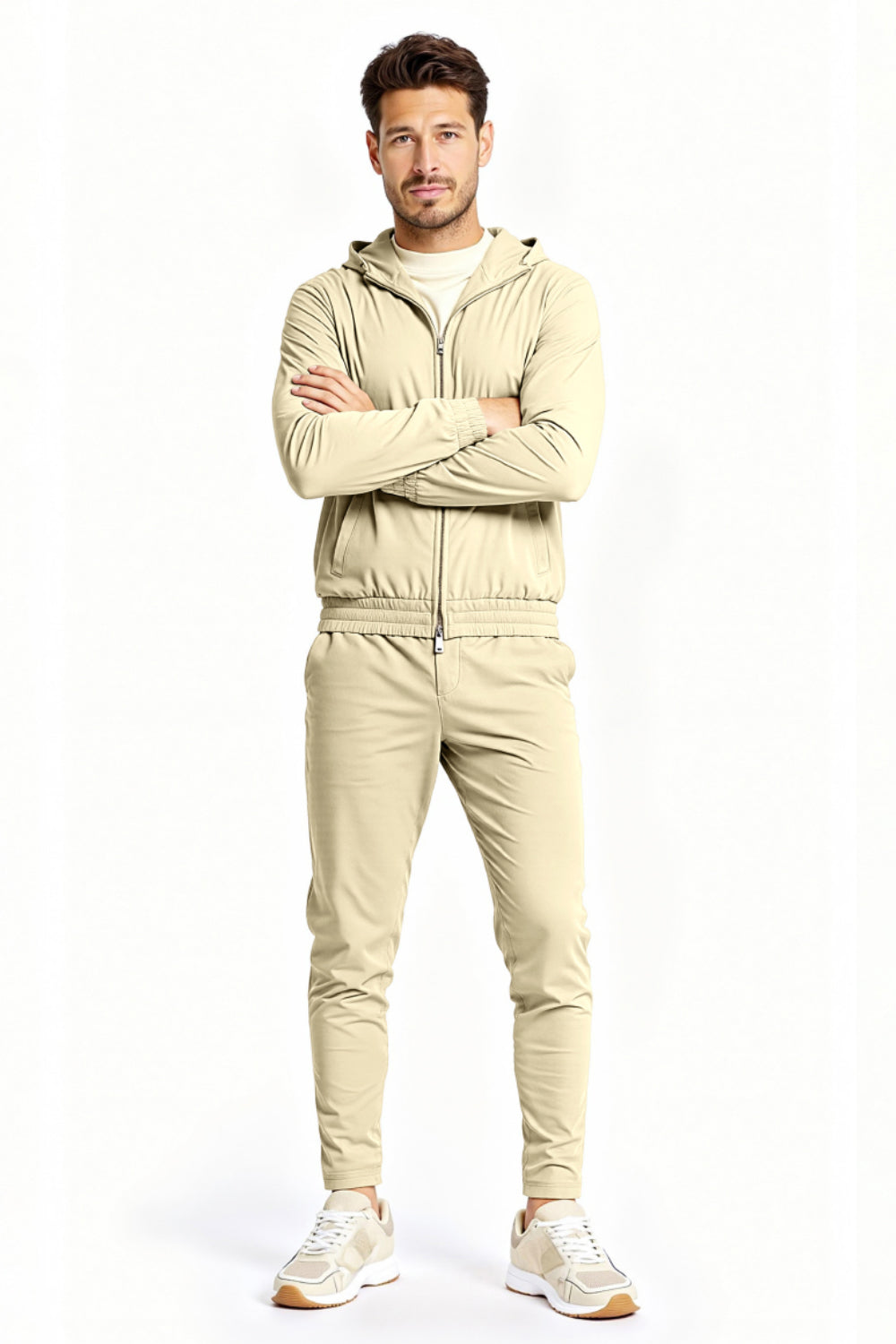 Men's Casual Hoodie Set - Beige