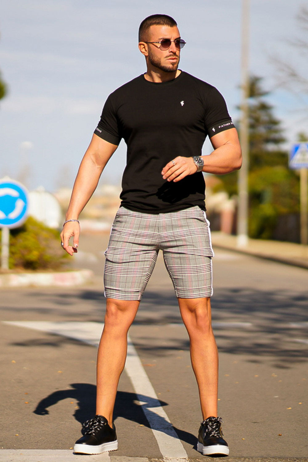 Mens Chinos Shorts - Grey Lattice