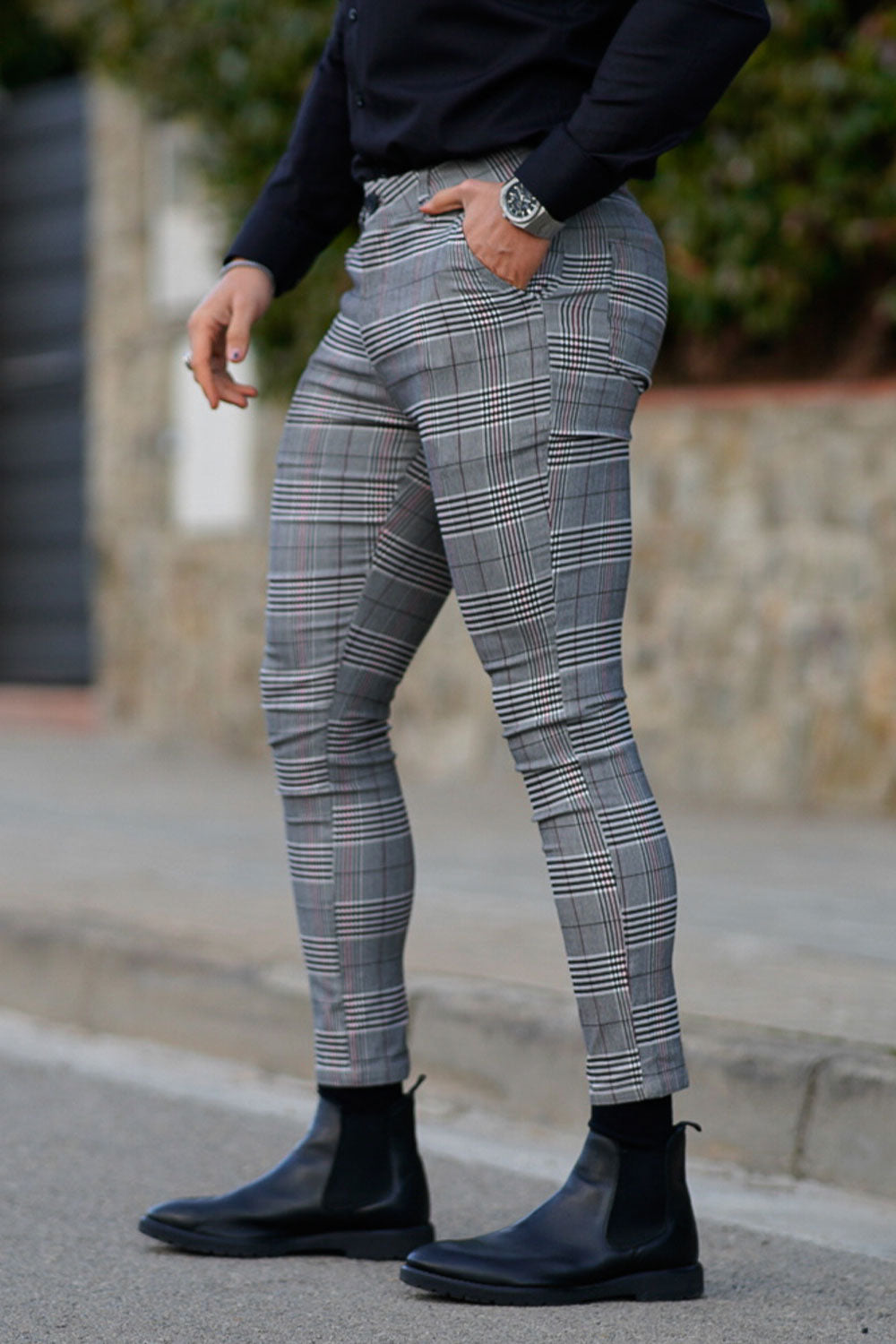Men's Elastic Skinny Pant - Grey Lattice