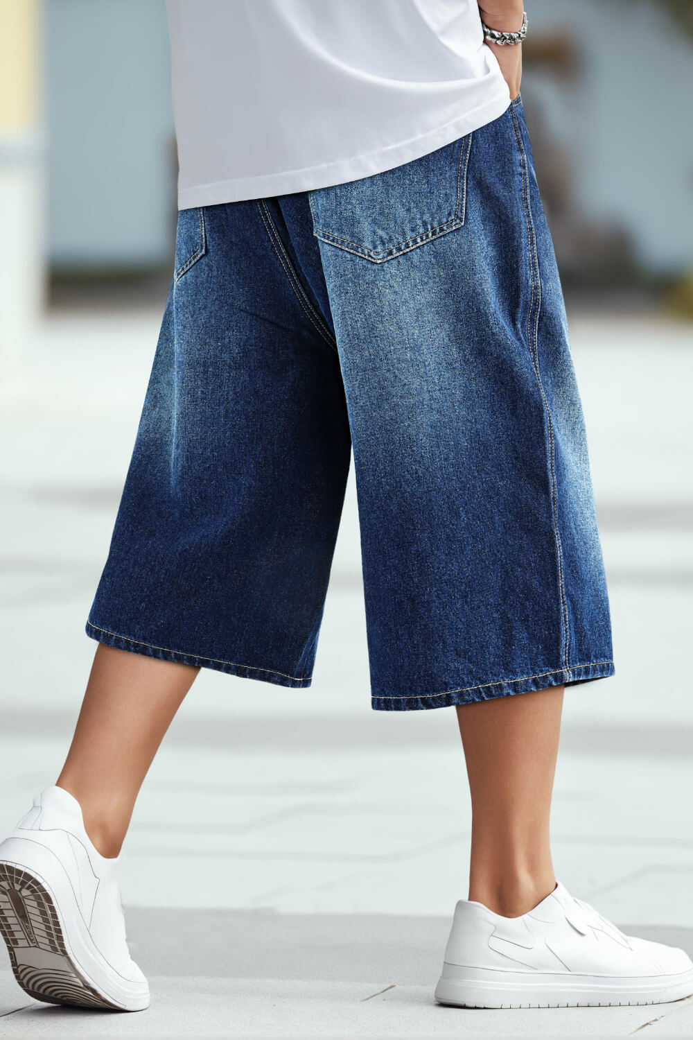 Men's Loose Denim Short - Drak Blue