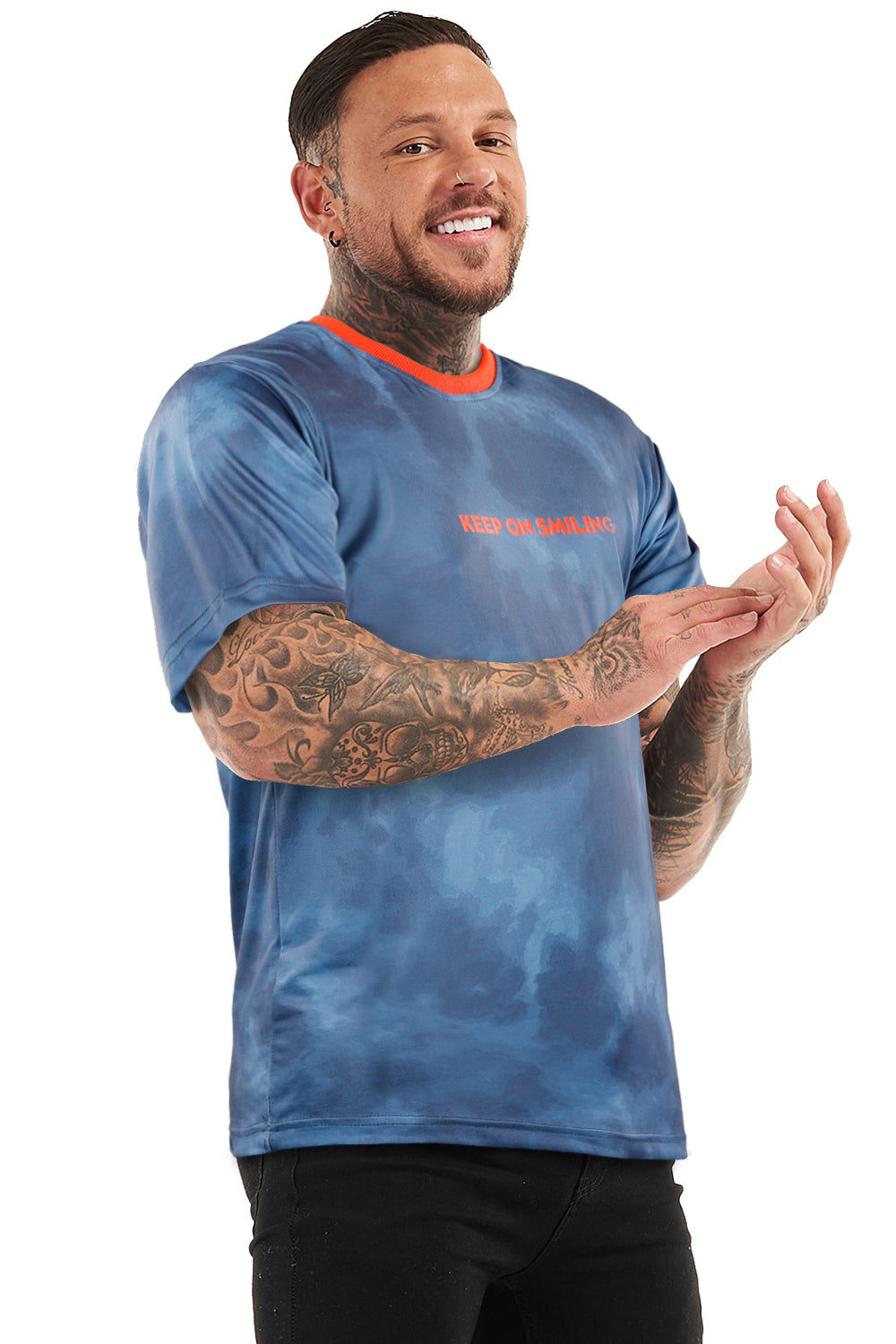 GINGTTO Mens Crew Neck T-shirts-Blue