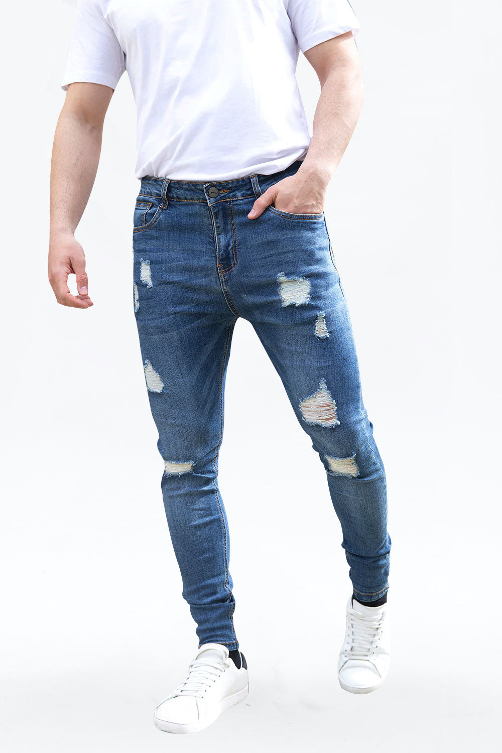 Men's Ripped Blue Skinny Jean