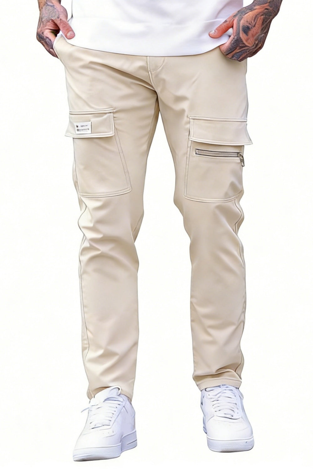 Men Zipper Cargo Pant - Ligjt Khaki