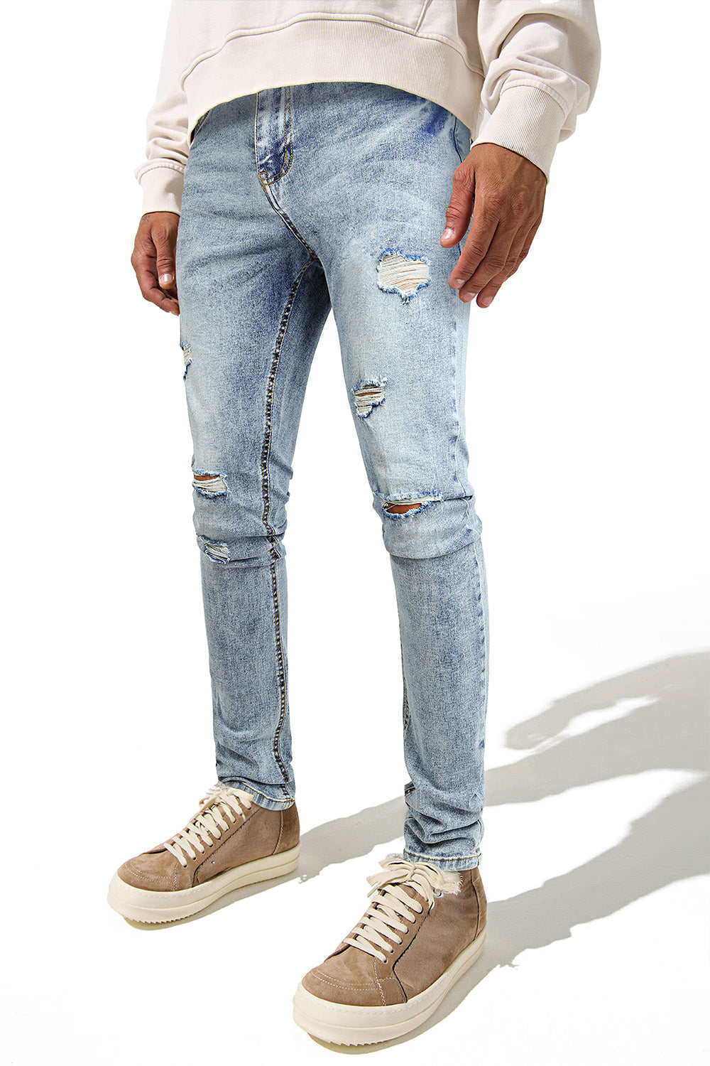 Mens Skinny Denim Blue Jeans - Ripped