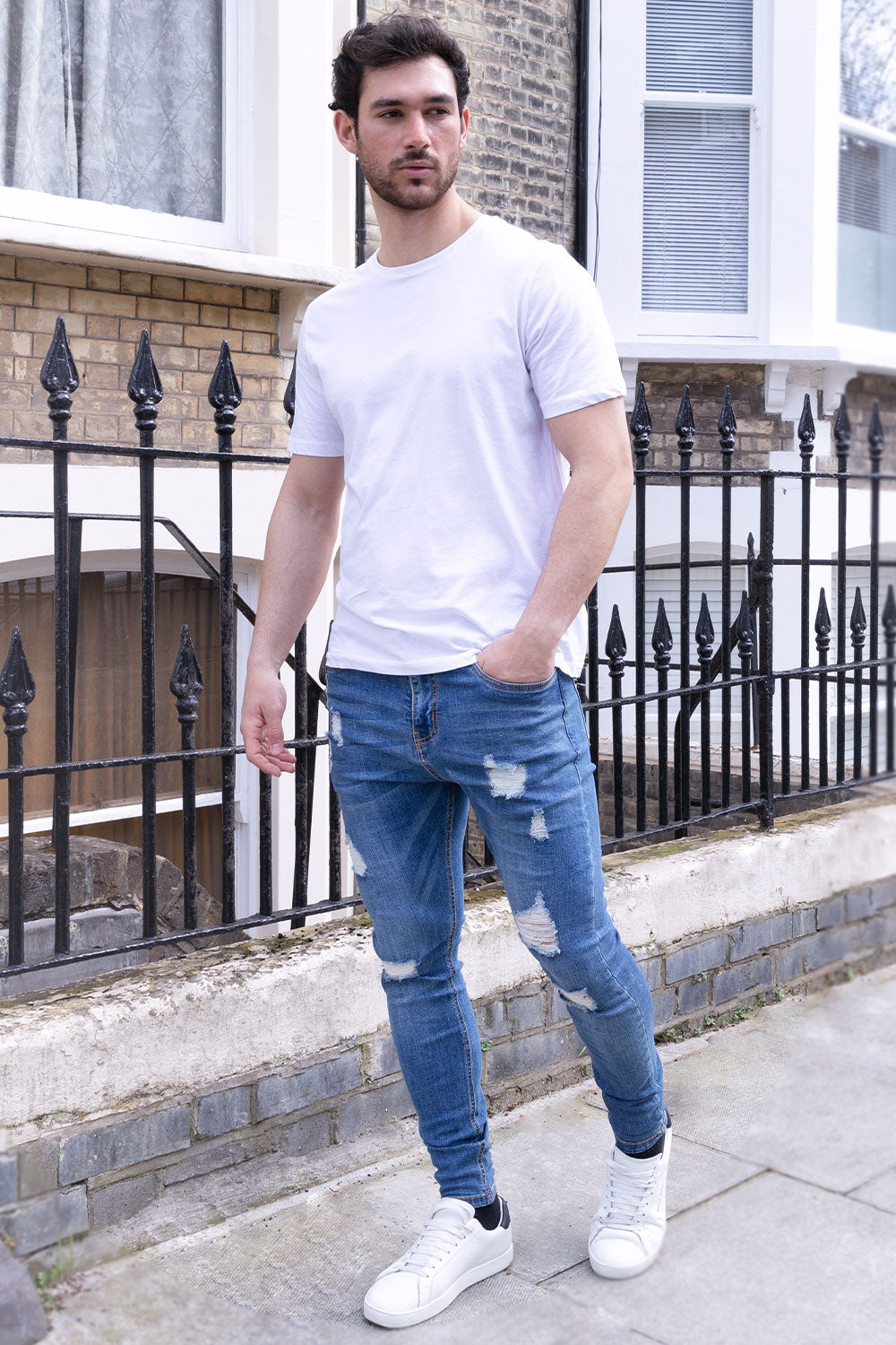 Men's Ripped Blue Skinny Jean