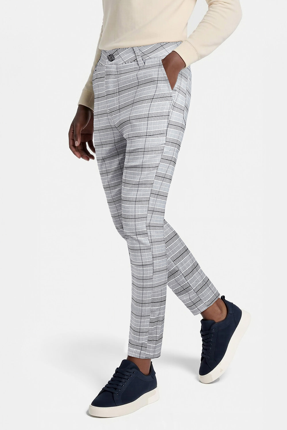Mens Stretch Skinny Grid Pant - Grey