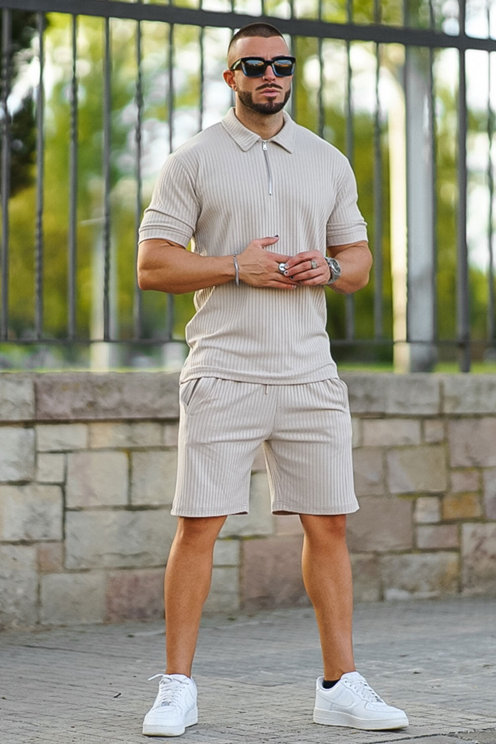Gingtto Men's Light Brown Tracksuit With Stripe