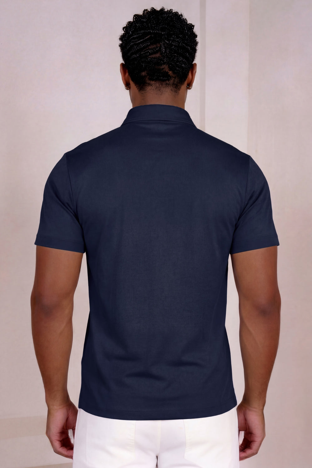 Men's Mercerized Cotton Short-Sleeved Polo Shirt - Navy Blue