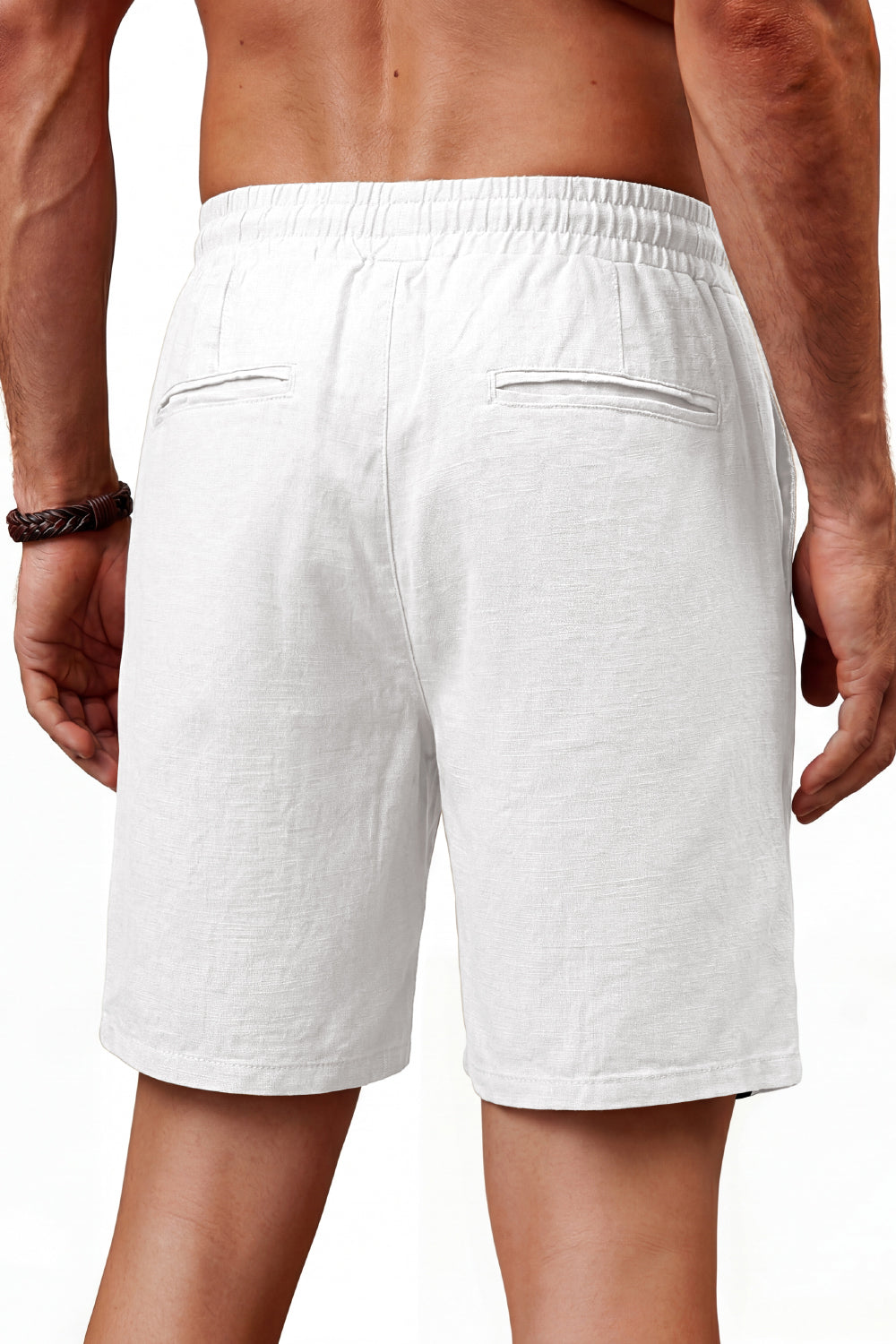 Men's Drawstring Casual Linen Shorts - White