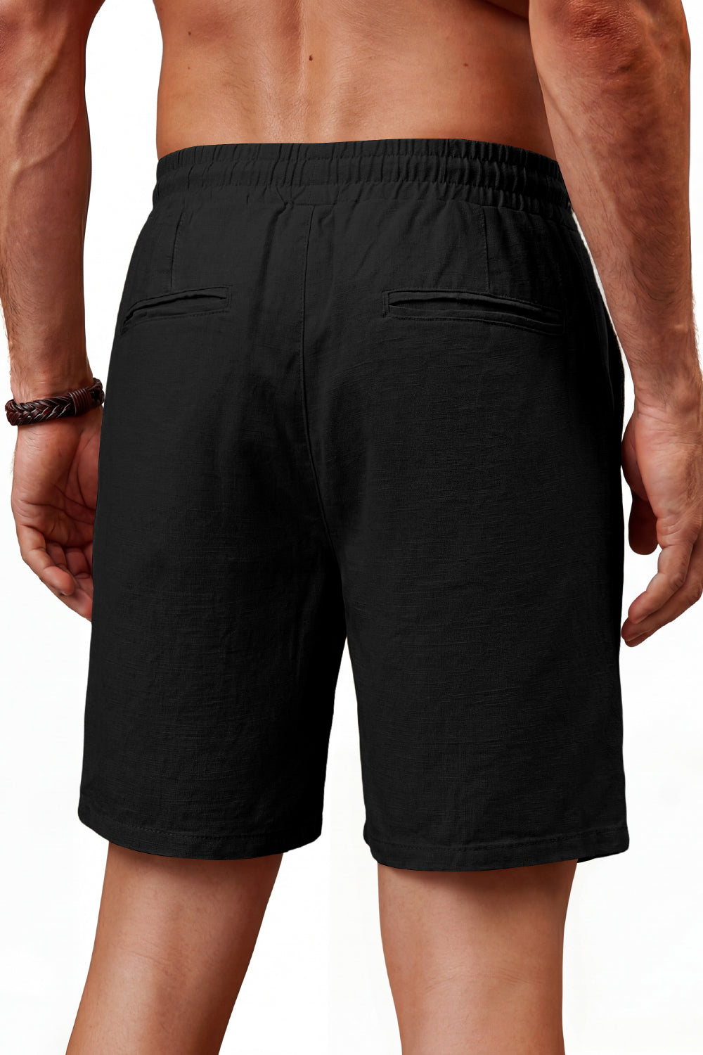 Men's Drawstring Casual Linen Shorts - Black