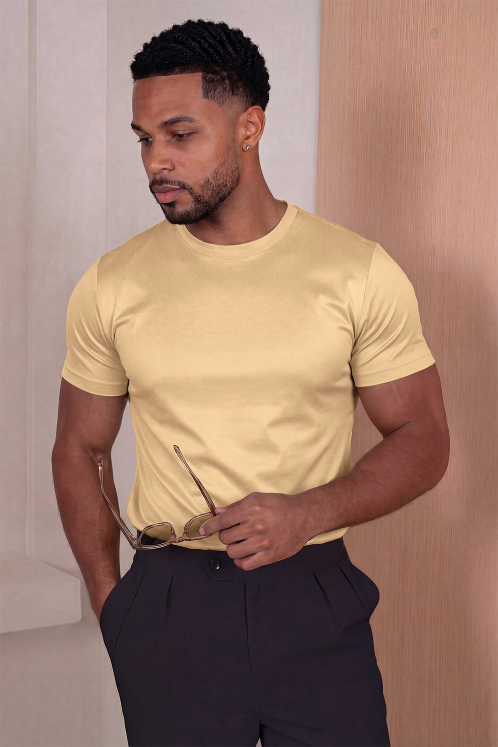 Men's Mercerized Cotton T-Shirt - Light Khaki