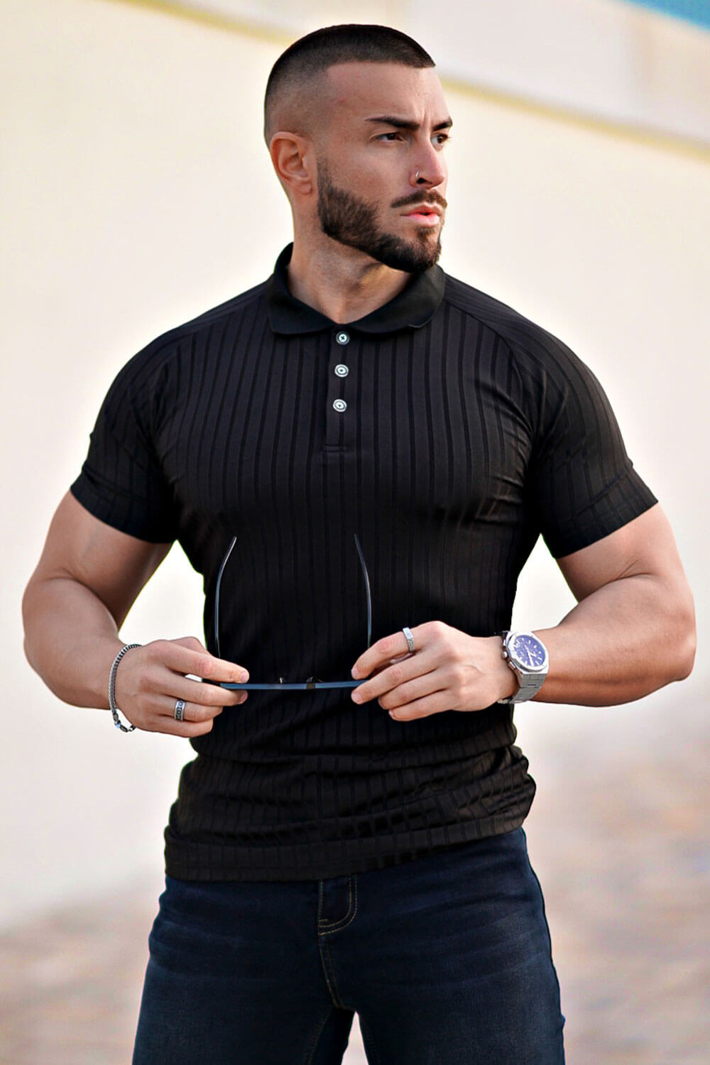 Men's Slim Fit Short Sleeve Polo Shirt - Black