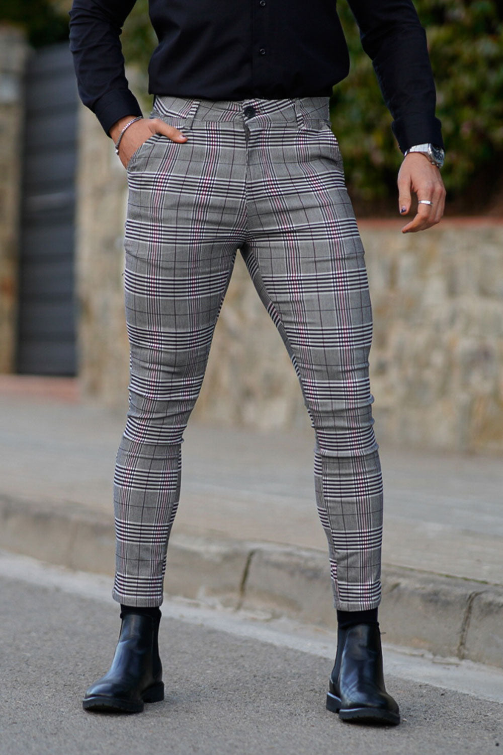 Men's Elastic Skinny Pant - Grey Lattice