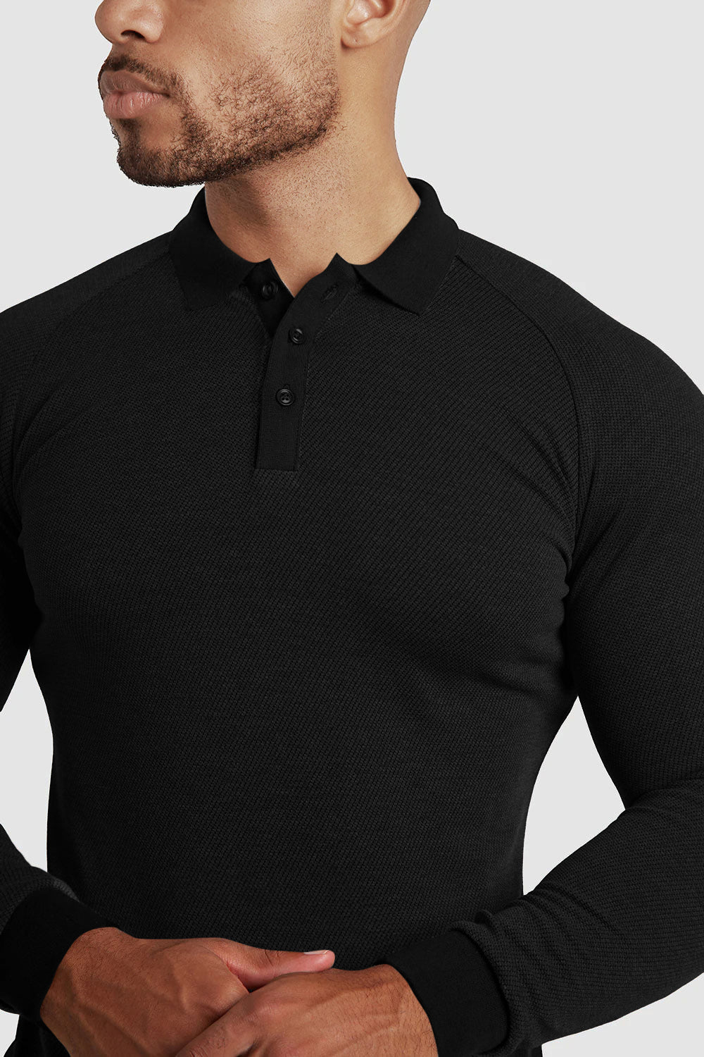 Men's Slim Fit Long Sleeve Polo Shirt - Black