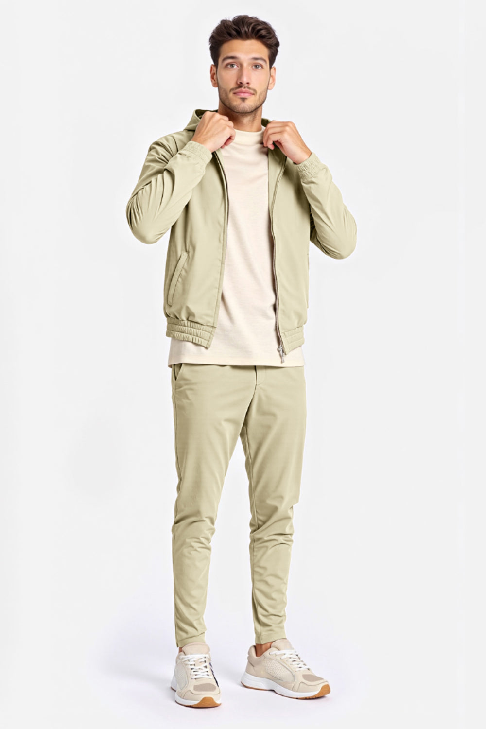 Men's Casual Hoodie Set - Beige