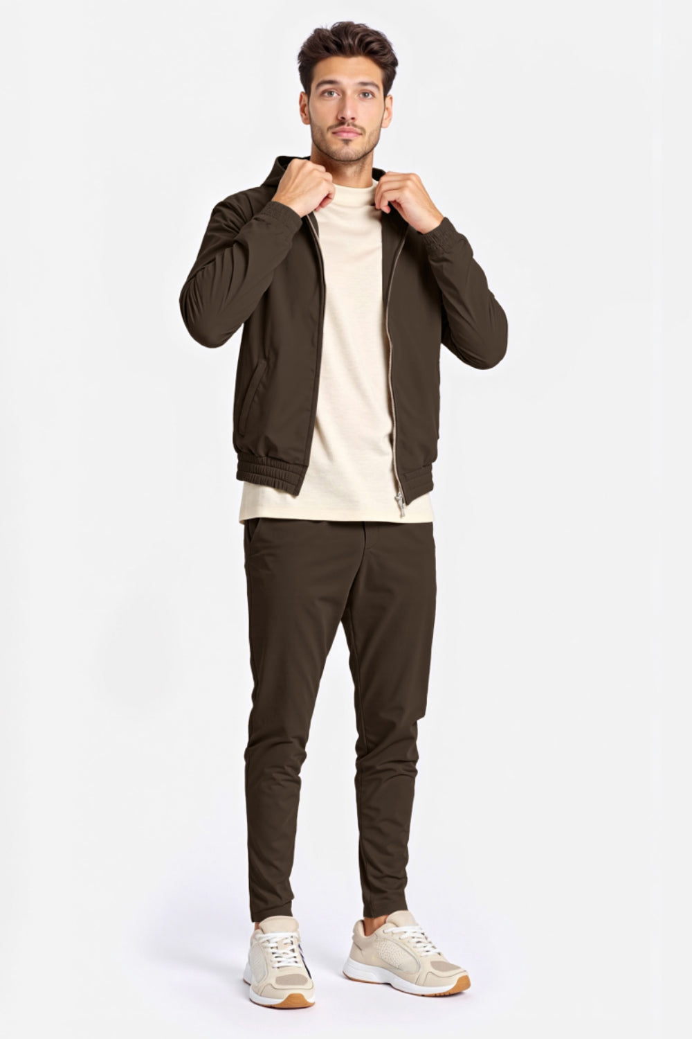 Men's Casual Hoodie Set - Brown