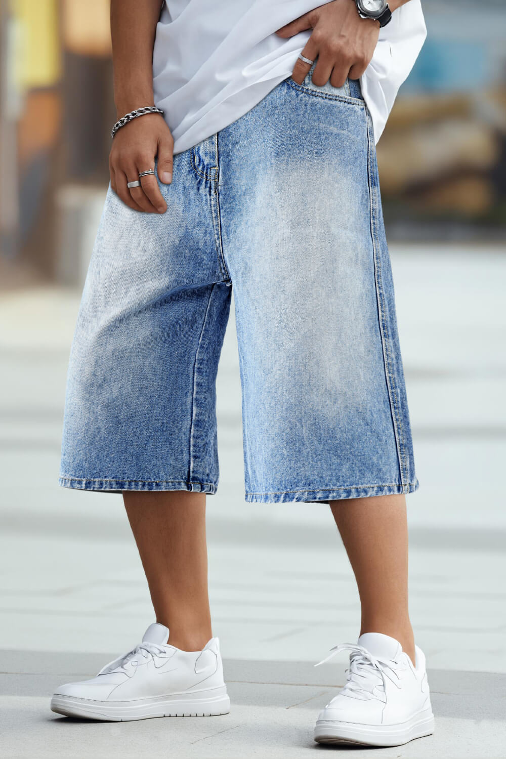 Men's Loose Denim Short - Light Blue