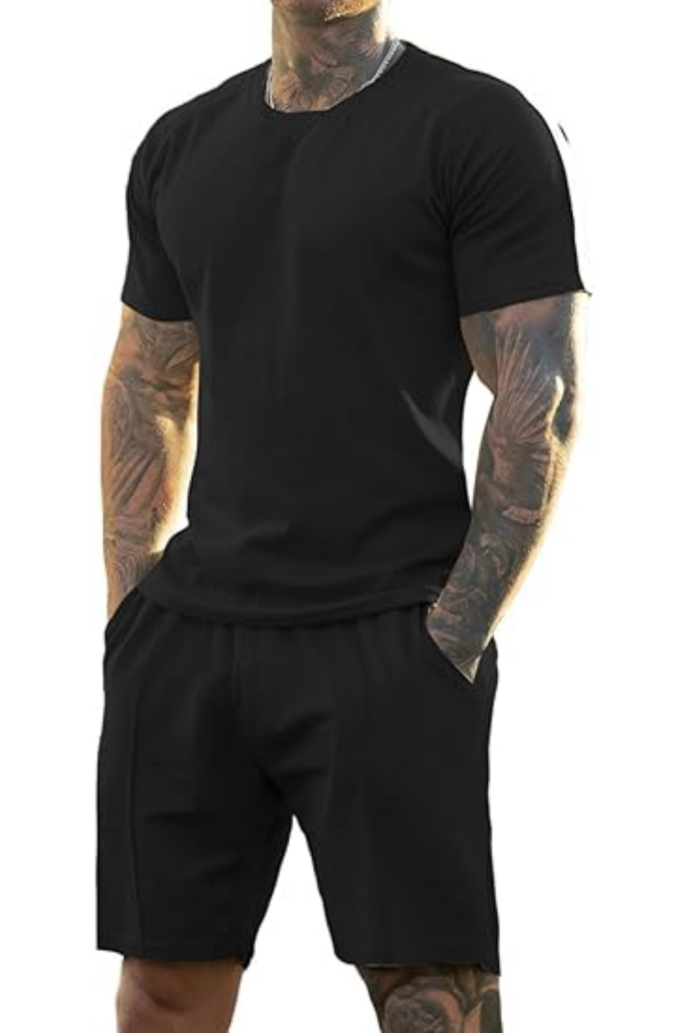 Men's Round Neck Short Sets - Black