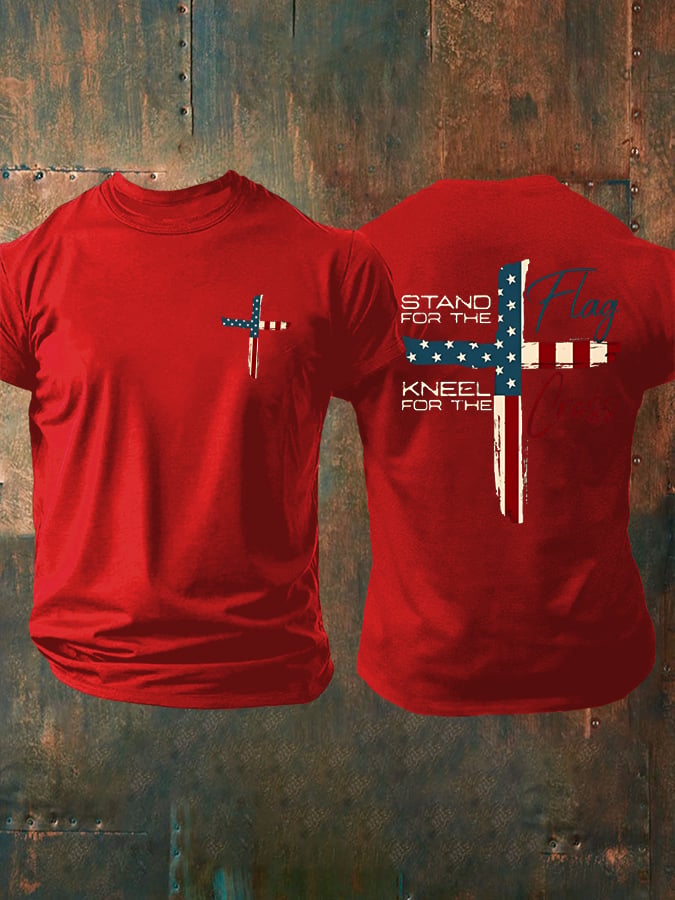 Men's Stand For The Flag Kneel For The Cross Casual Printed T-Shirt