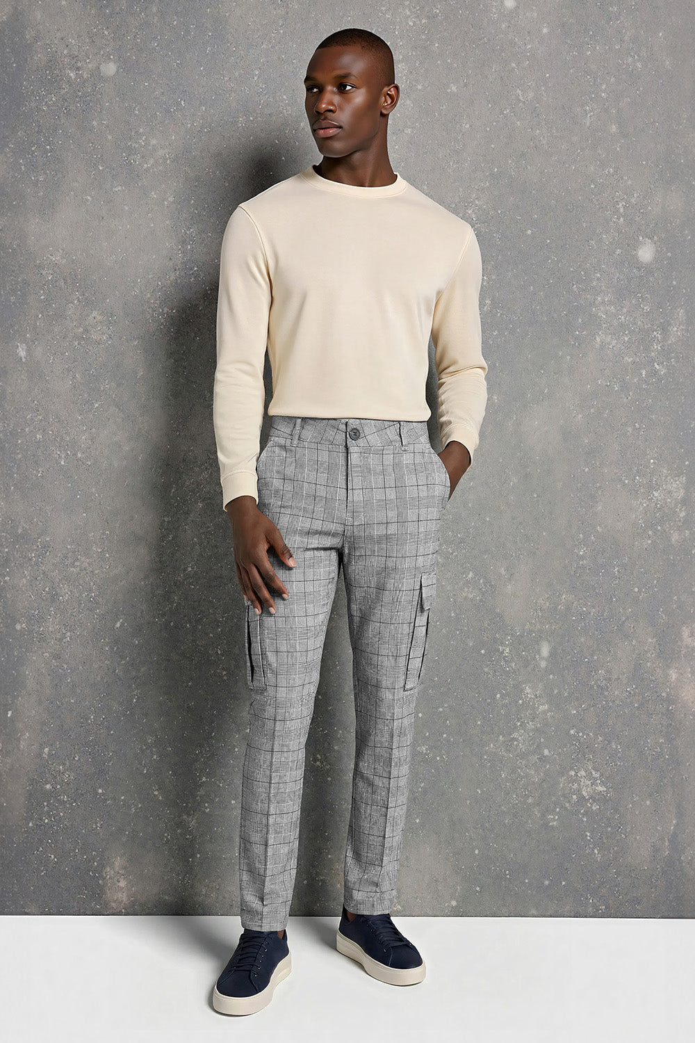 Mens Grey Stretch Skinny Pant - Pocket