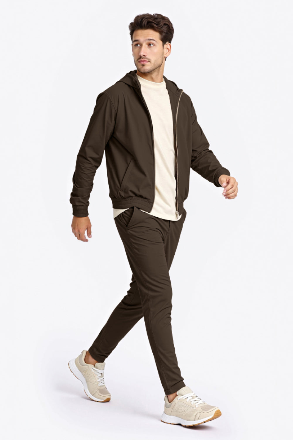 Men's Casual Hoodie Set - Brown