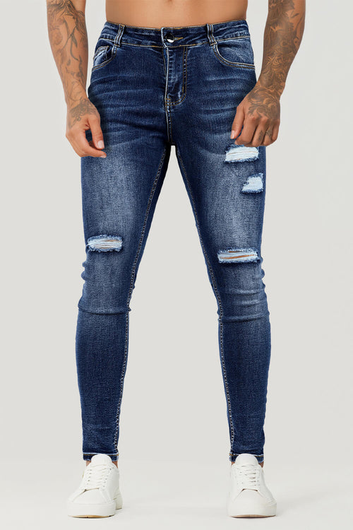 Men Stretch Skinny Jean - Dark Blue & Ripped