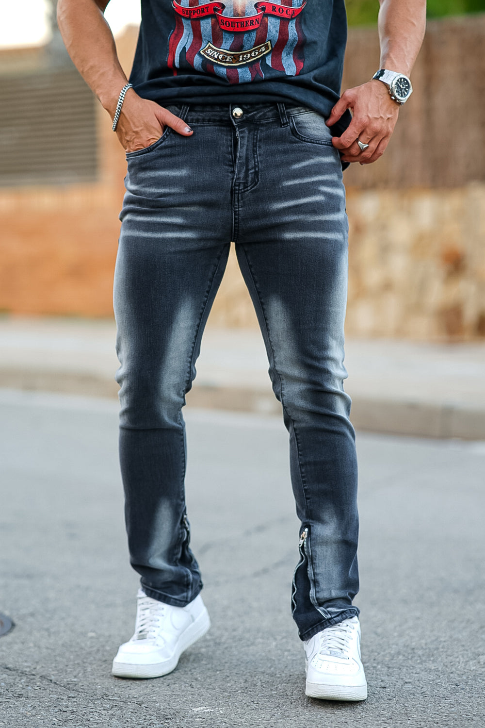Men‘s Vintage washed stacked jeans Stretch Jeans