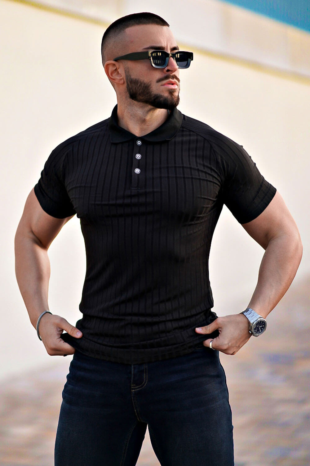Men's Slim Fit Short Sleeve Polo Shirt - Black