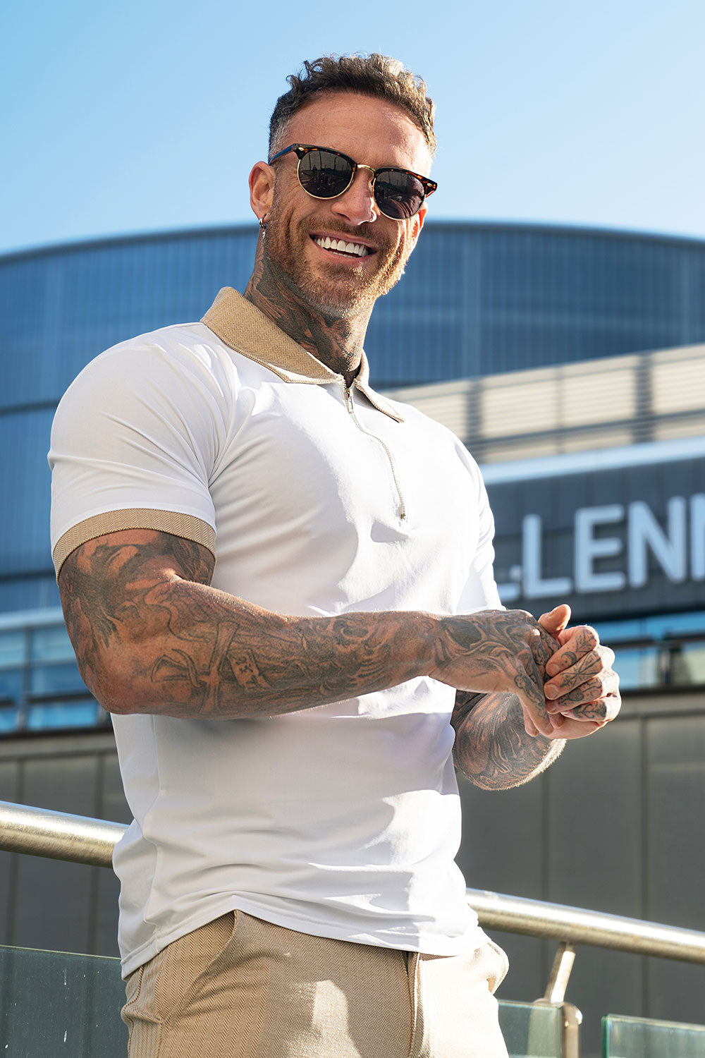 Gingtto High Quality Polo Shirts - White & Khaki