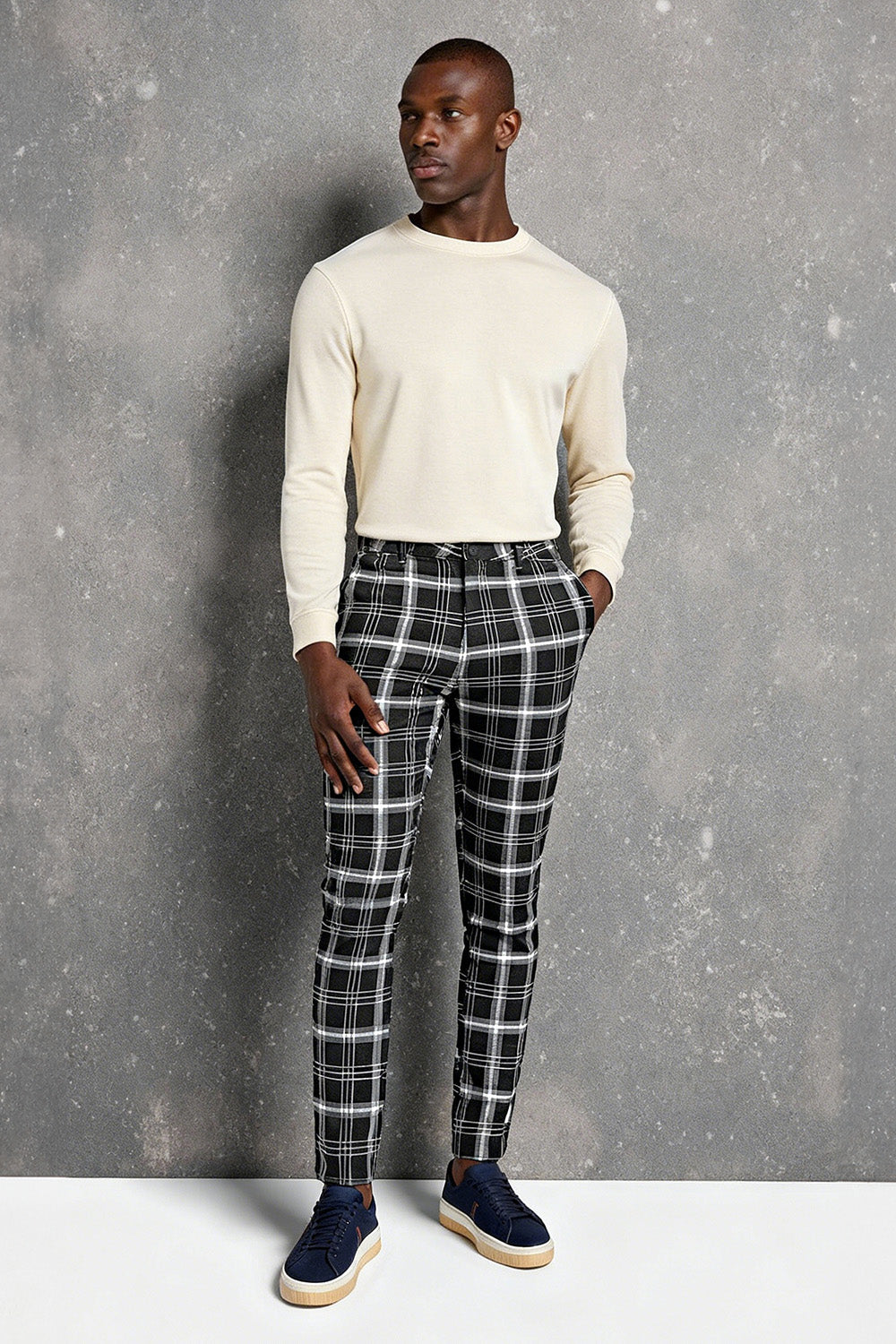 Mens Stretch Skinny Grid Pant - Black