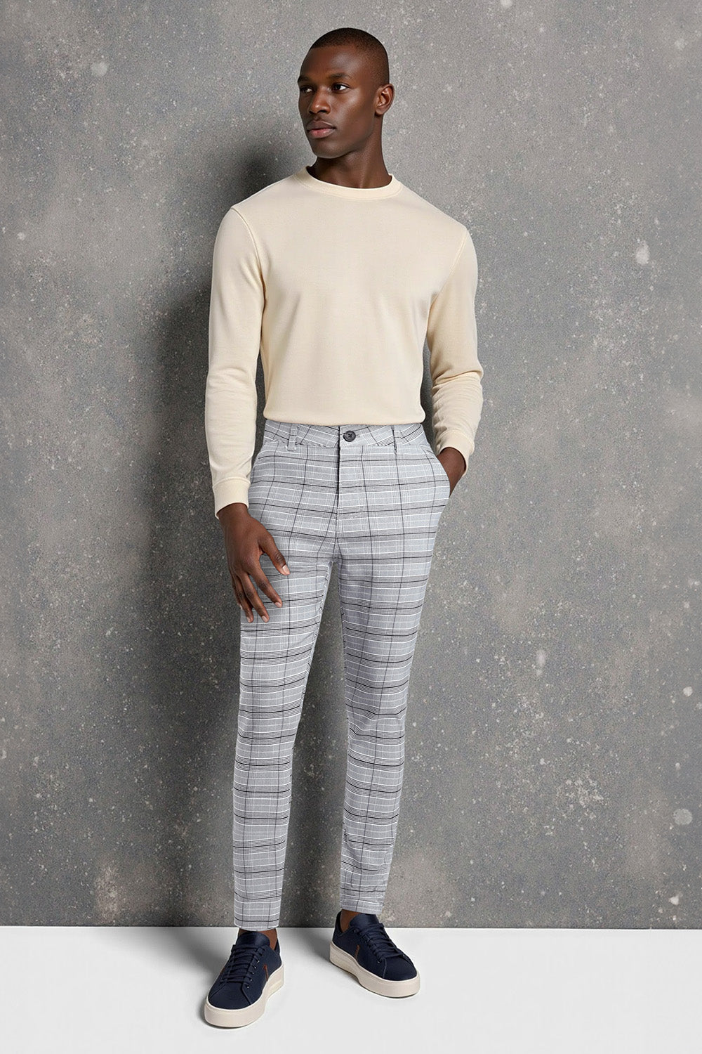 Mens Stretch Skinny Grid Pant - Grey