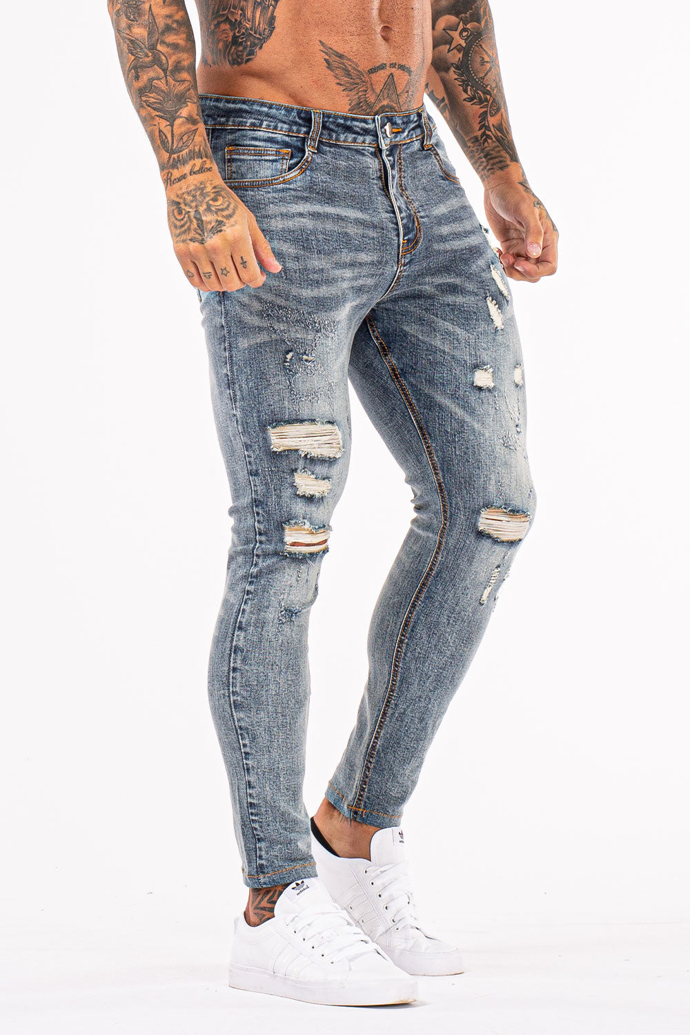 Men Gt Series Light Blue Ripped Skinny Jeans Stretch Jean