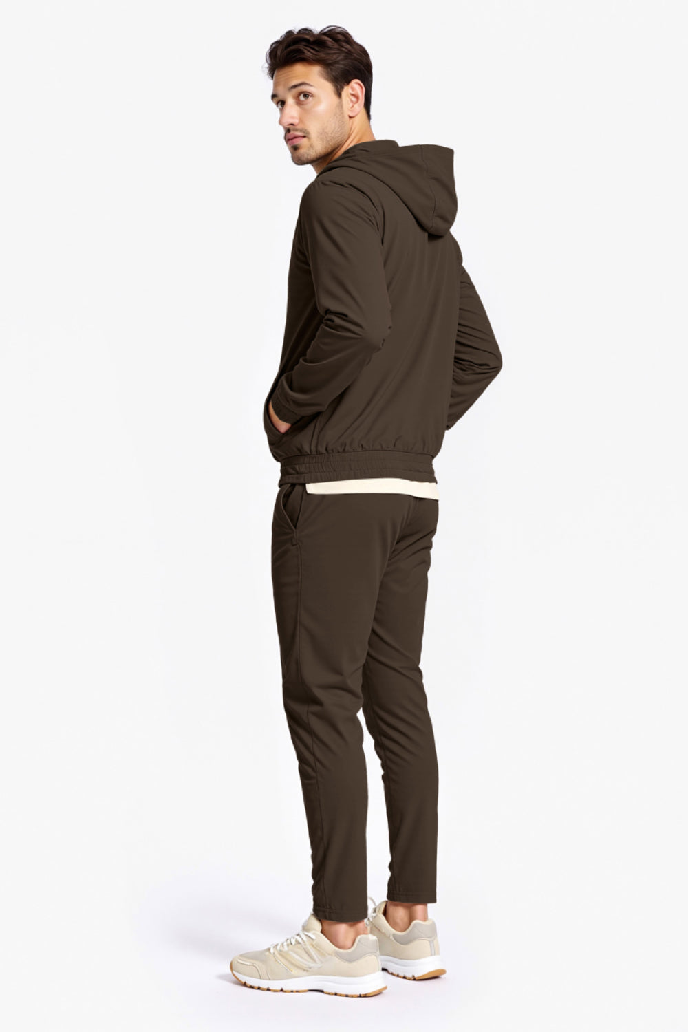 Men's Casual Hoodie Set - Brown