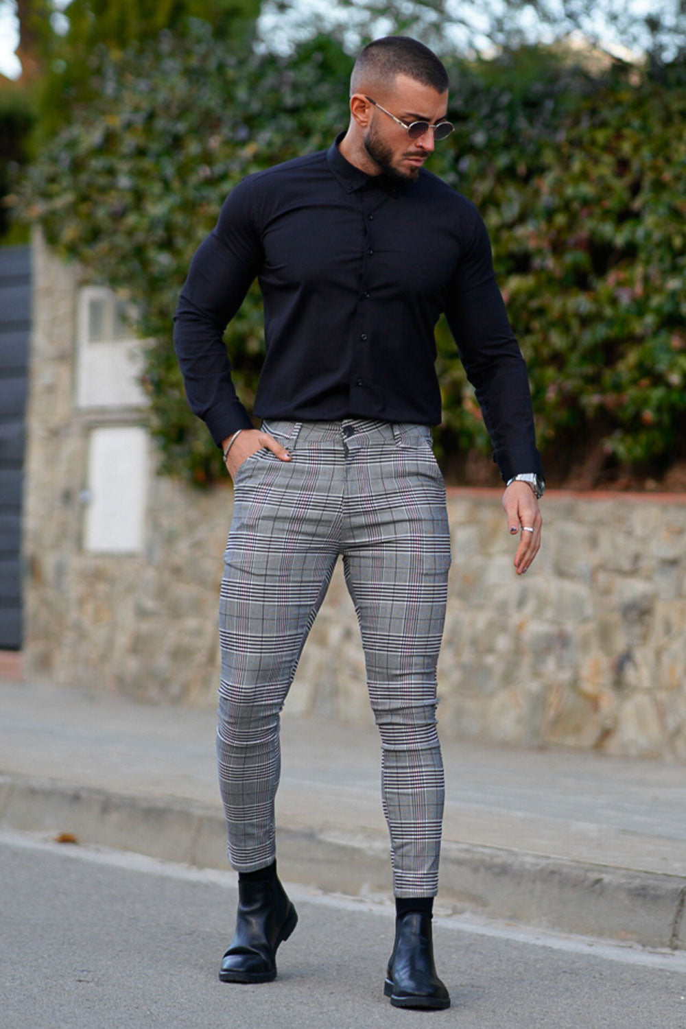 Men's Elastic Skinny Pant - Grey Lattice