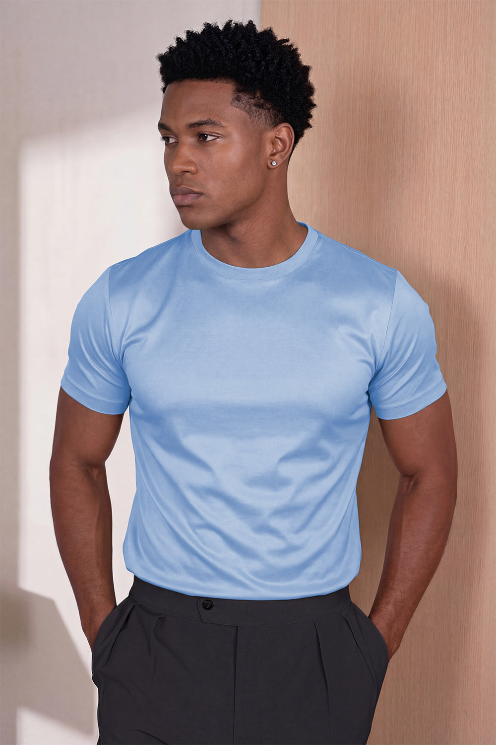 Men's Mercerized Cotton T-Shirt - Light Blue