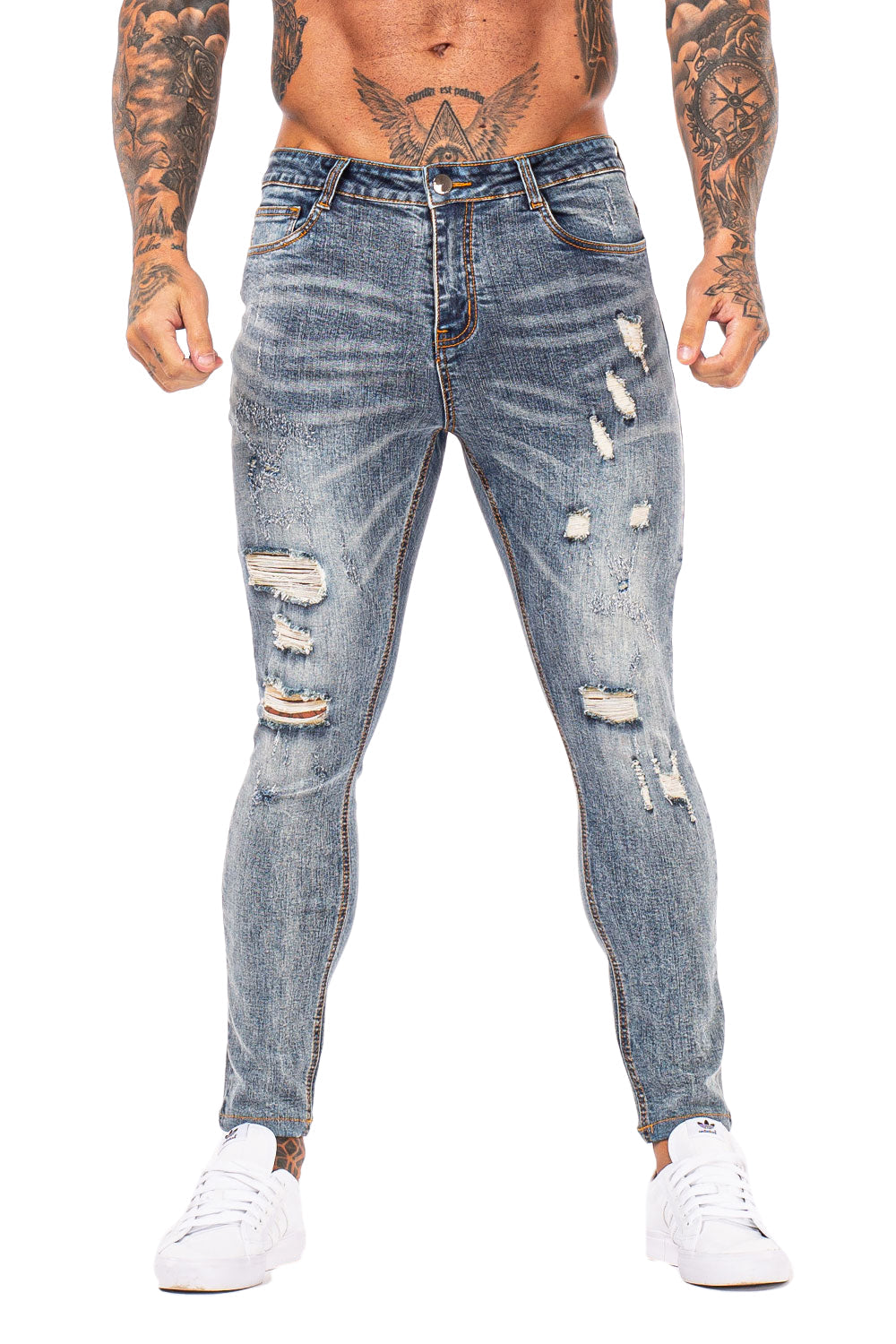 Men Gt Series Light Blue Ripped Skinny Jeans Stretch Jean